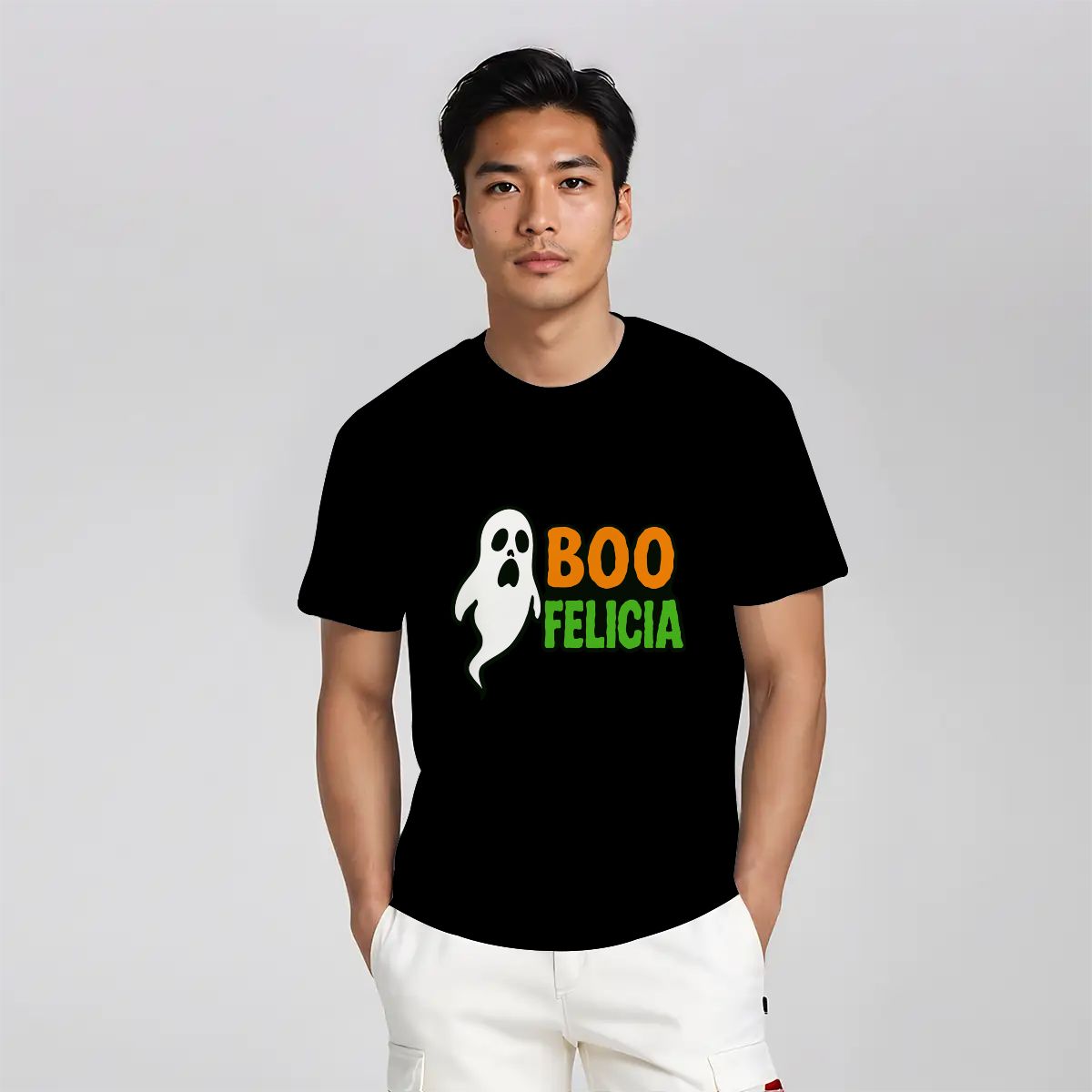 Boo Felicia T-Shirt – Funny Halloween Gildan 5000 Unisex Cotton Tee | Ghost Graphic
