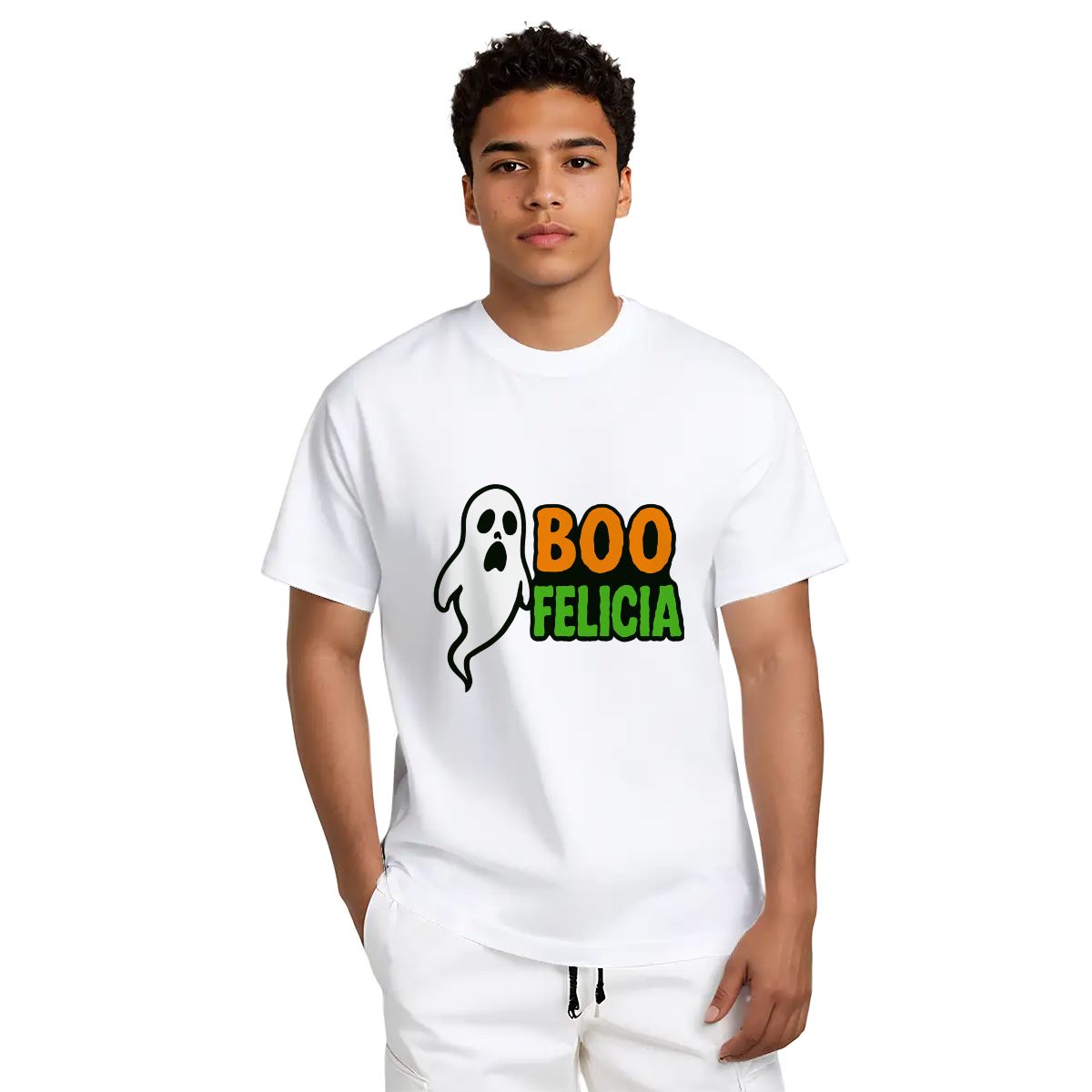 Boo Felicia T-Shirt – Funny Halloween Gildan 5000 Unisex Cotton Tee | Ghost Graphic